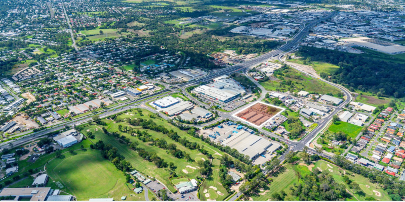 Aerial view of the KFC and Guzman y Gomez development site at Oxley